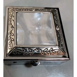 Brighton mother of pearl Pill Box w/ Mirror 4 Crystals 2 Sections Hinged Nice!